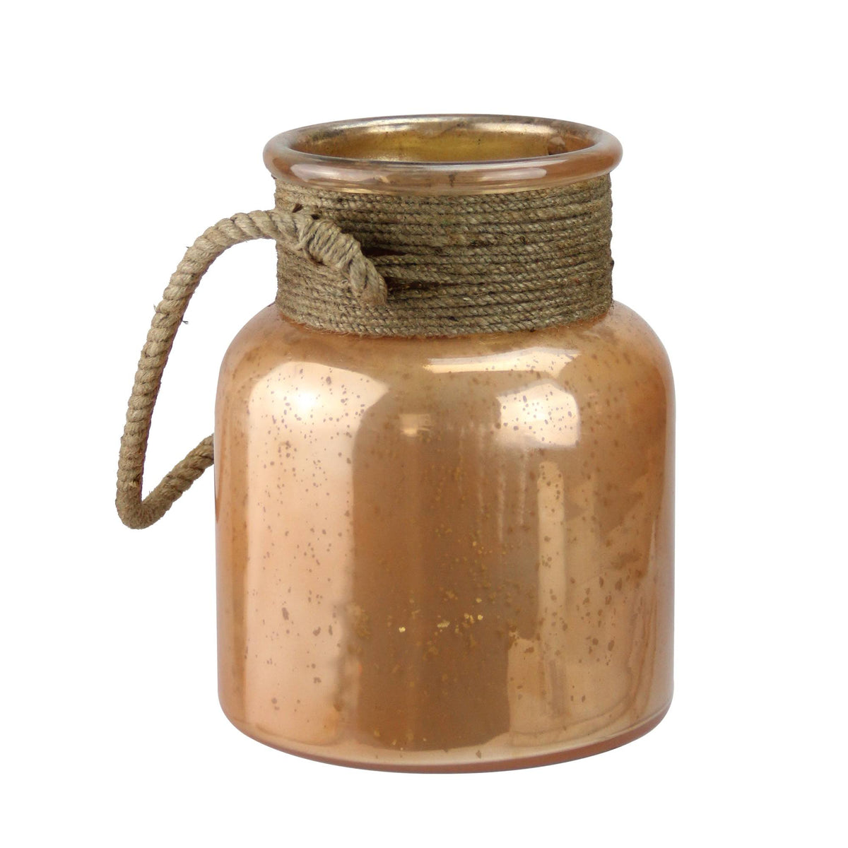 Copper Colored Glass Hurricane with Rope Handle Q66058