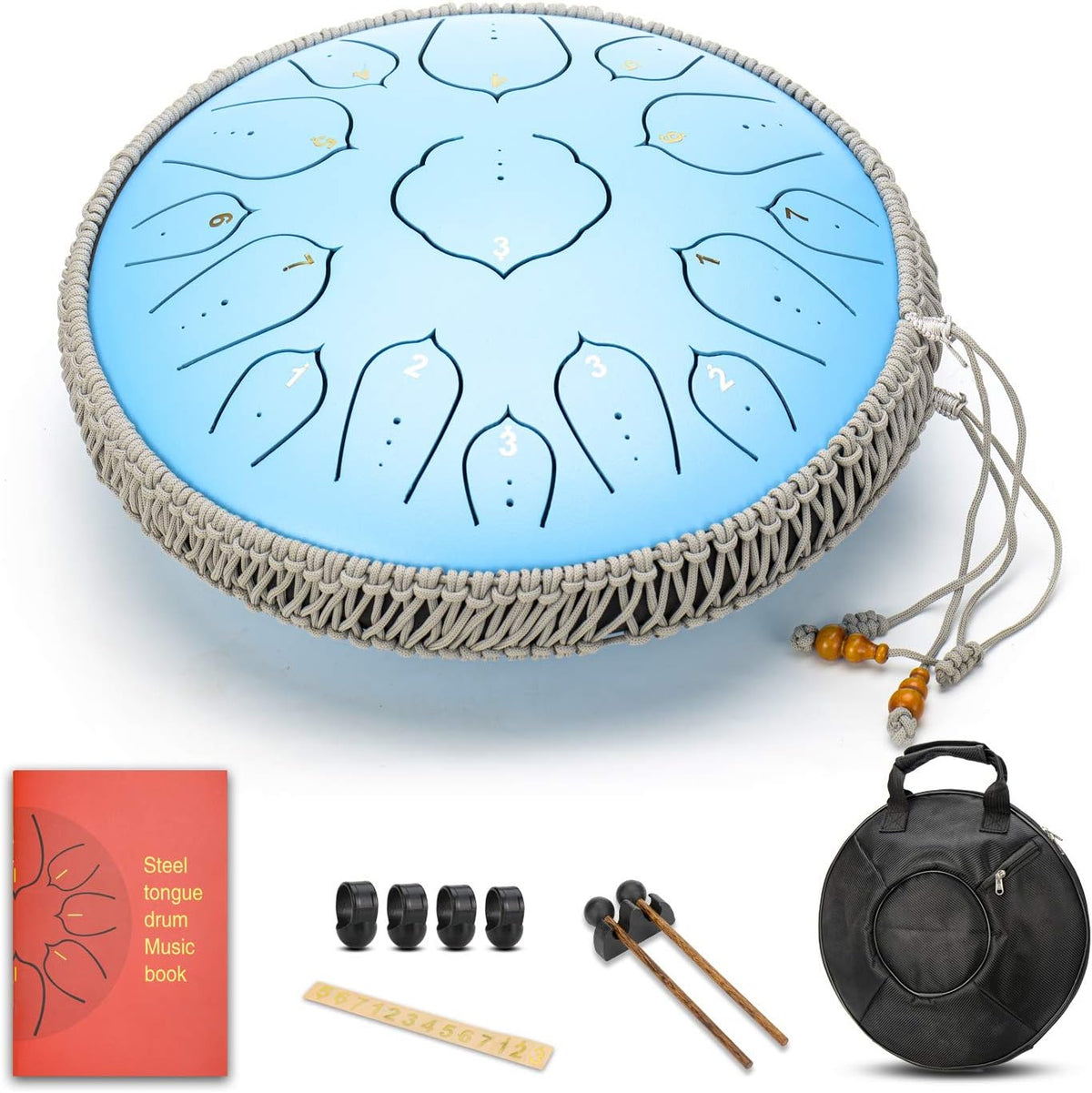 Green 15 Notes 14 Inches Steel Tongue Drum with Carrying Bag & Mallets S7240