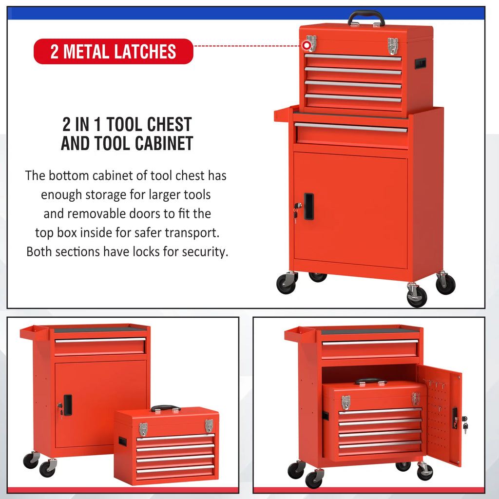 Red 5 Drawer Tool Storage Cabinet with Wheels and Lock Y94384