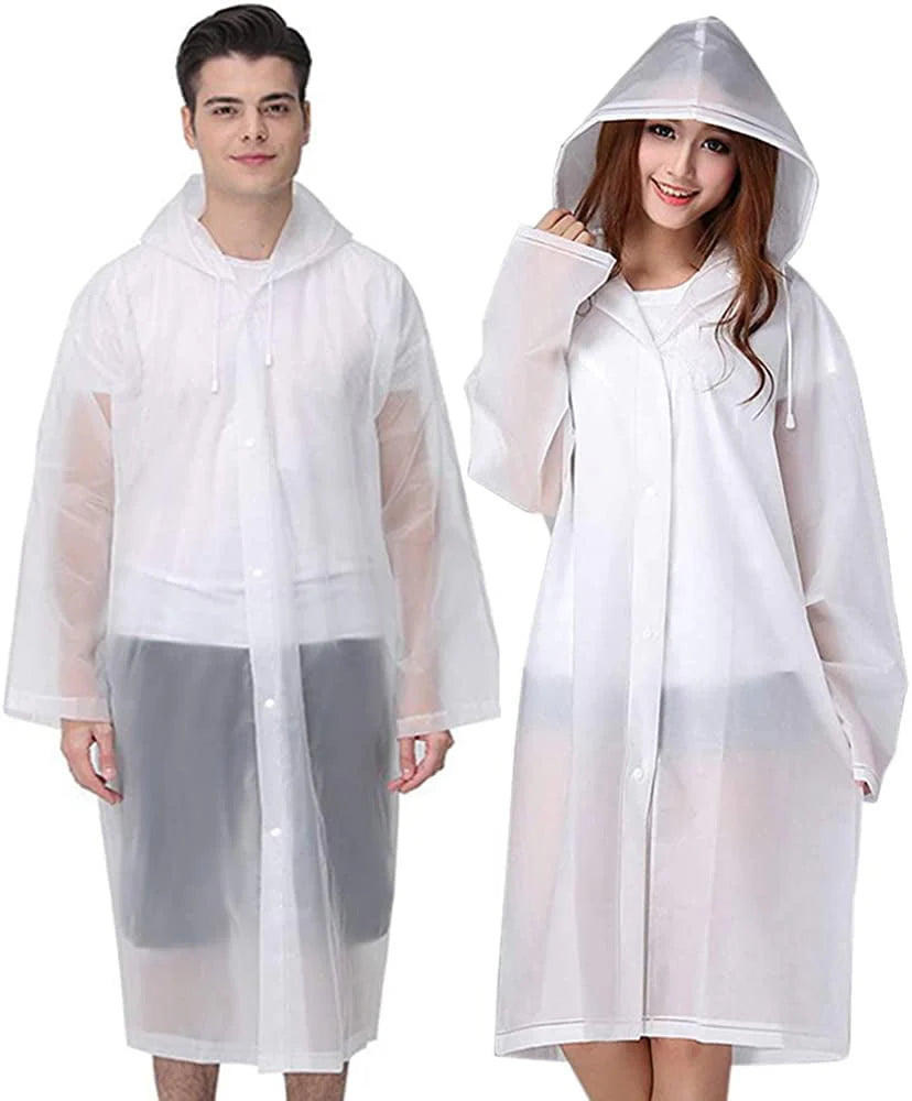White 2 Pack Rain Ponchos with Hood and Drawstring H581535