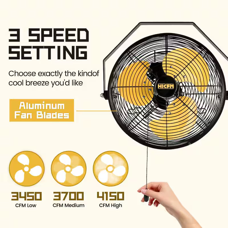Yellow 12 in. 3-Speeds Wall Fan with Metal Structure R992090