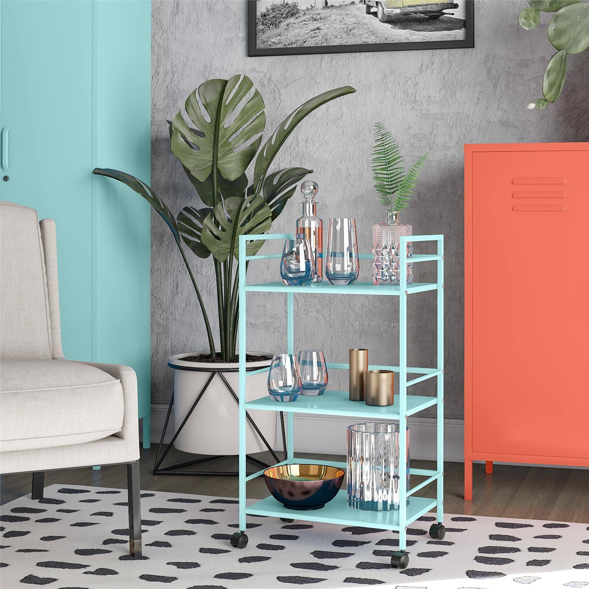 Blue Metal Rolling Cart A2983