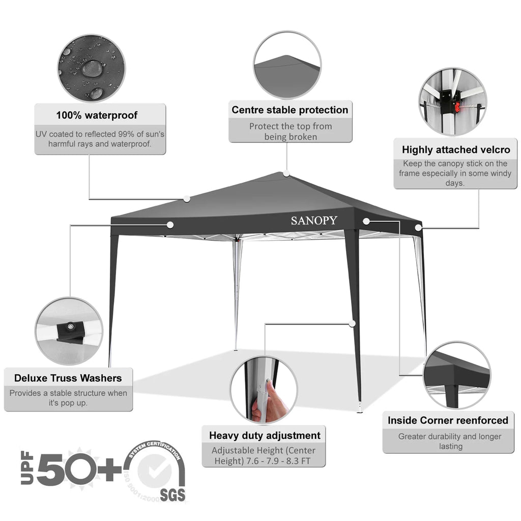 10'x10' Pop Up Canopy Tent with Sandbag & Carrying Bag, Khaki U8000