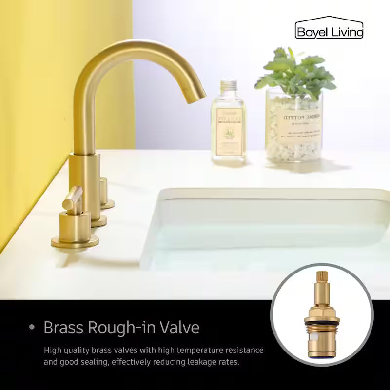 8 in. Widespread 2-Handle Bathroom Faucet with Valve and Water Supply Lines in Brushed Gold W651687