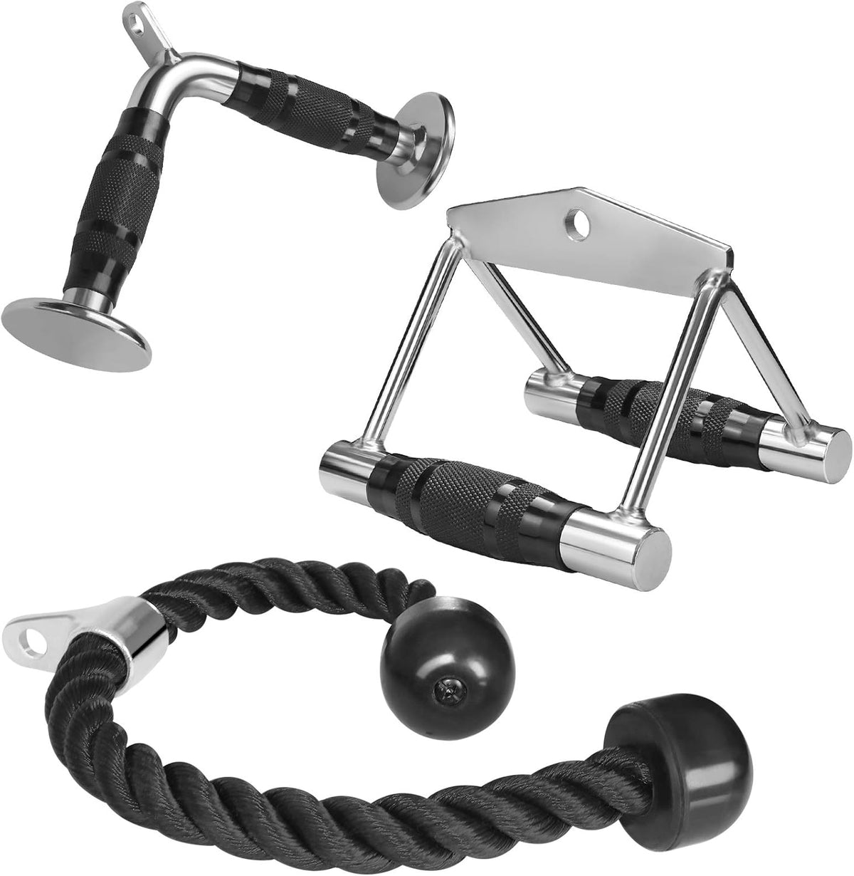 Cable Machine Attachment with Double D Handle, V-Shaped Bar, Tricep Rope, Rotating Straight Bar L293280