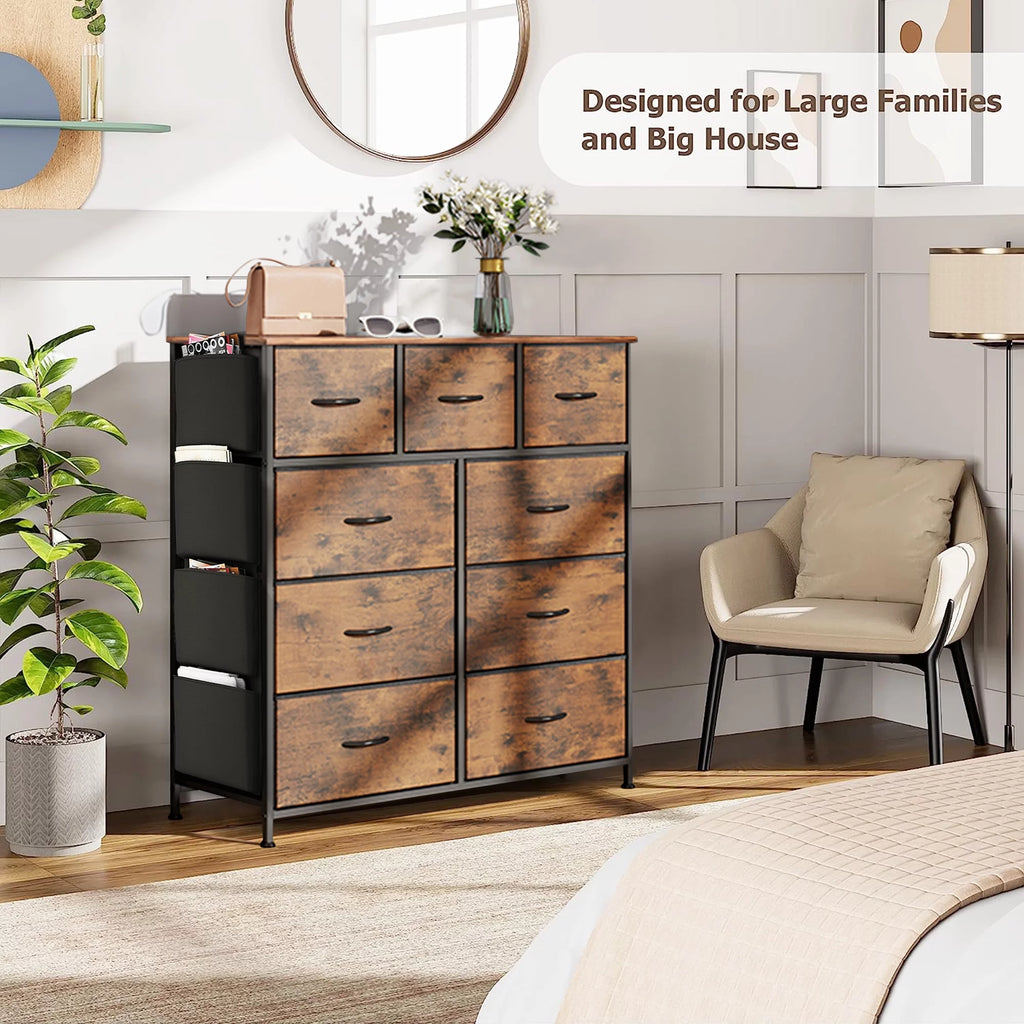 9 Drawer Fabric Dresser with Side Pockets E678