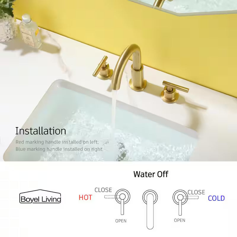 8 in. Widespread 2-Handle Bathroom Faucet with Valve and Water Supply Lines in Brushed Gold W651687