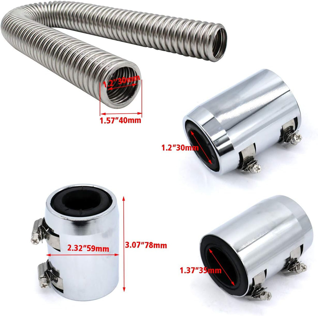 48 Chrome Stainless Steel Radiator Hose Kit with 4pcs Chrome Caps F60296