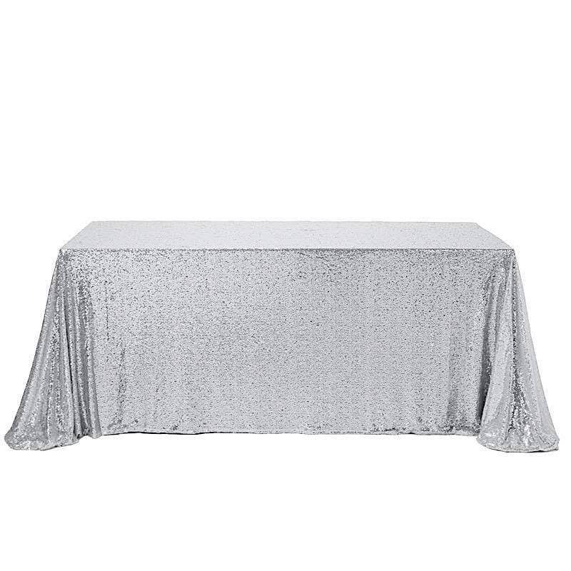 Silver 90x156 inch Sequin Rectangular Tablecloth L9148