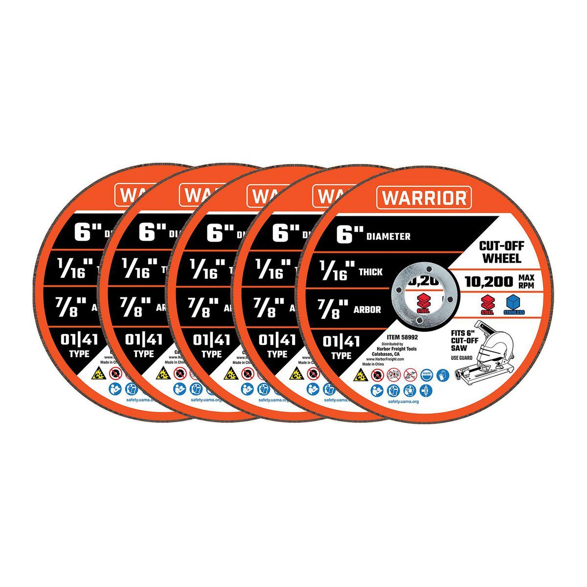 6 in. x 1/16 in. x 7/8 in. Metal Cut-off Wheel 5-Pack R890327
