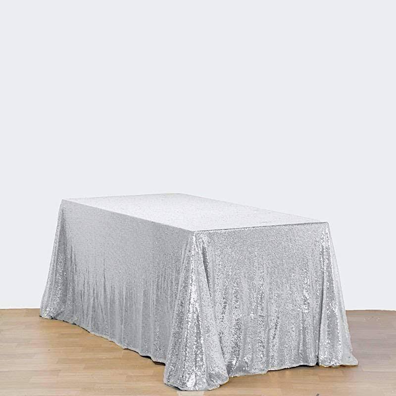 Silver 90x156 inch Sequin Rectangular Tablecloth L9148