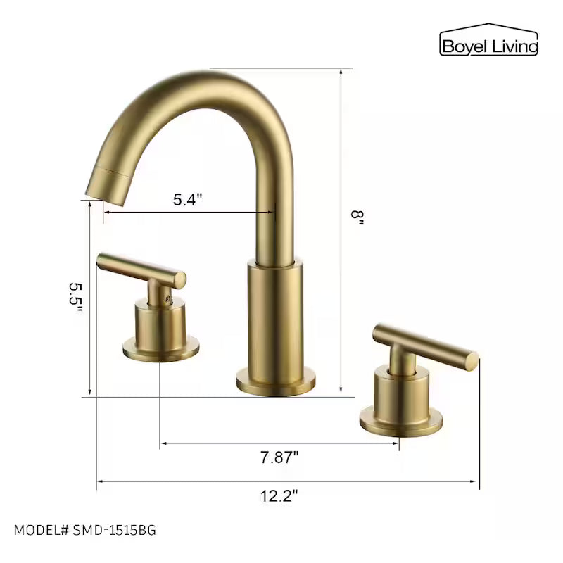 8 in. Widespread 2-Handle Bathroom Faucet with Valve and Water Supply Lines in Brushed Gold W651687