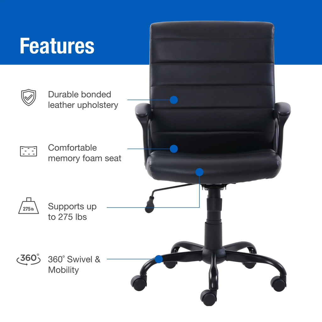 Black Bonded Leather Mid-Back Office Chair C1670