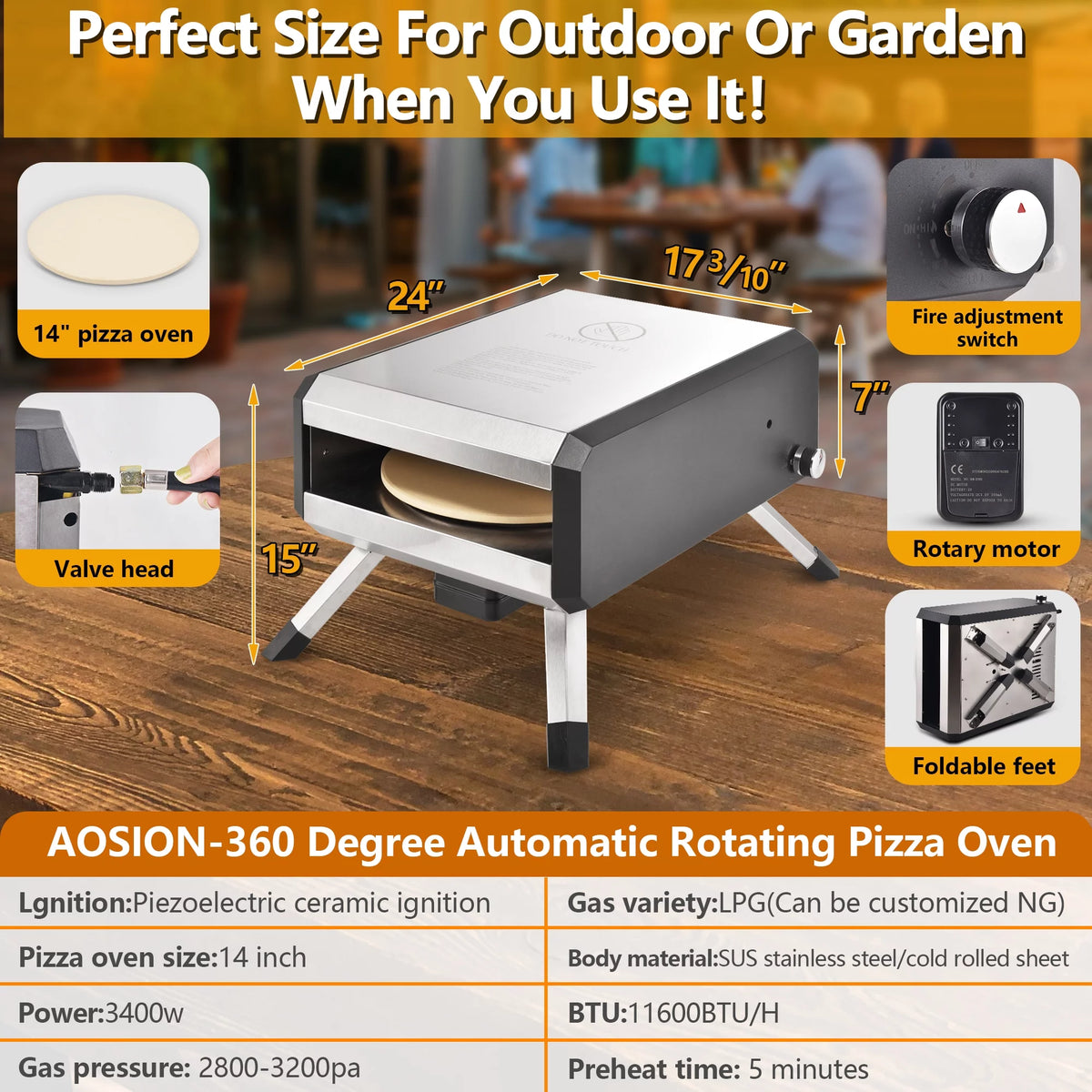 Portable Stainless Steel Gas Pizza Oven with 14 Pizza Stone J353