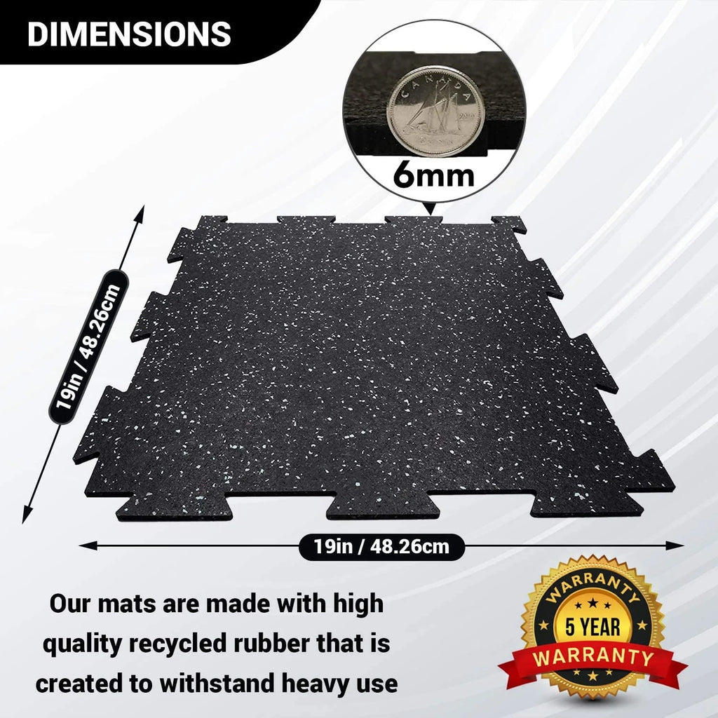 19 x 19 x 6mm Fitness Rubber Tiles, 23.5 SF, Grey, 10 Piece L508