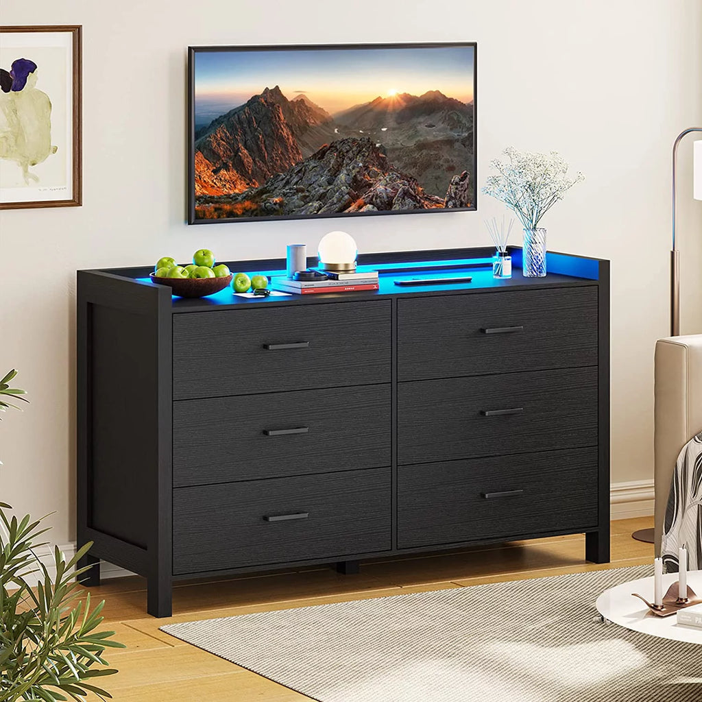 Black 6 Drawer Wooden Dresser Q8152
