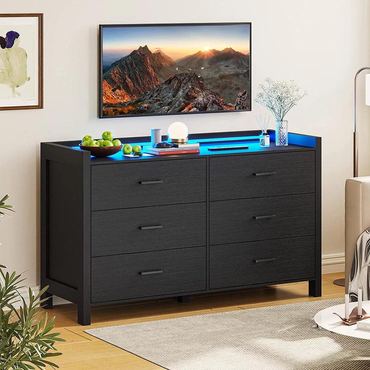 Black 6 Drawer Wooden Dresser Q8152