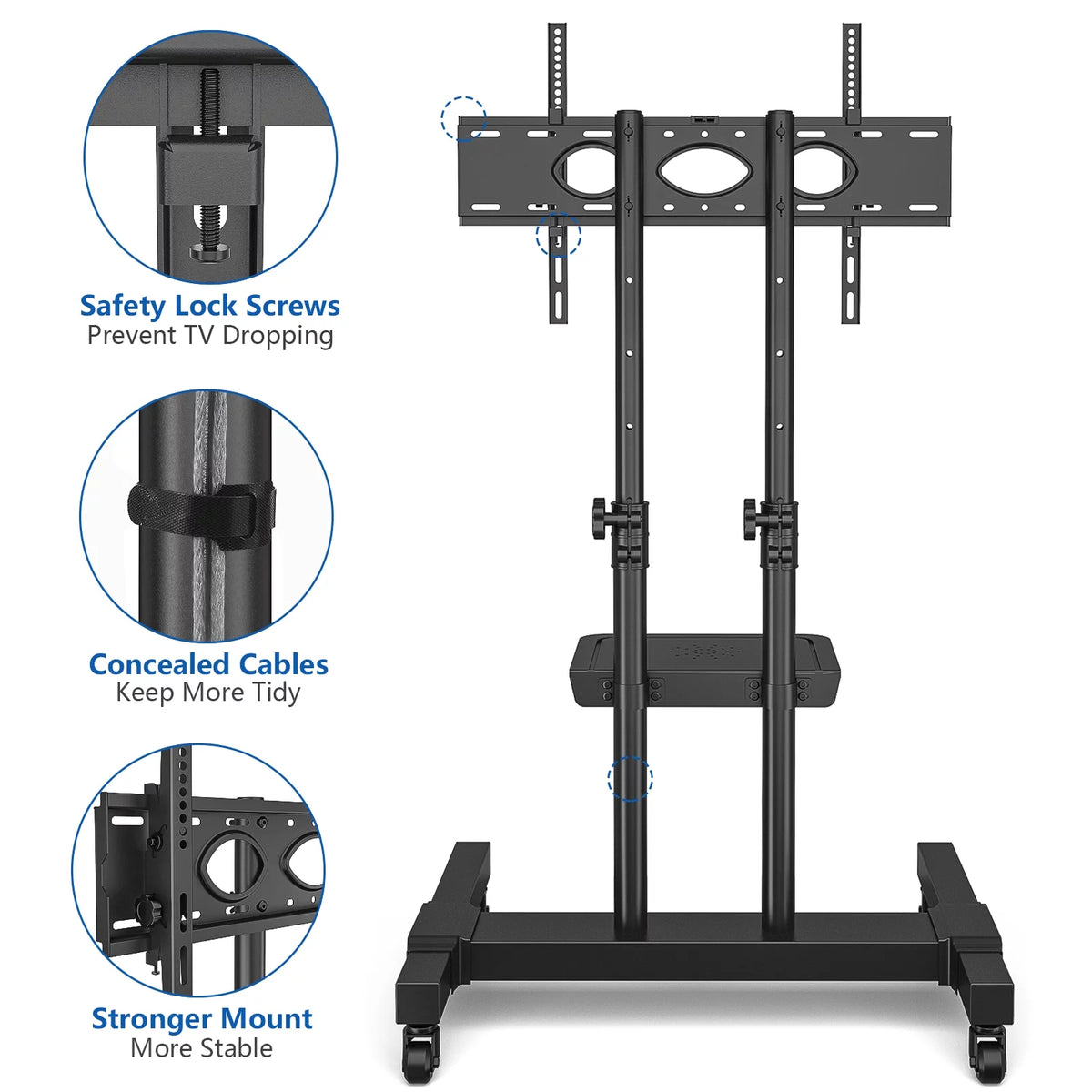 Black Rolling TV Stand with Wheels I336