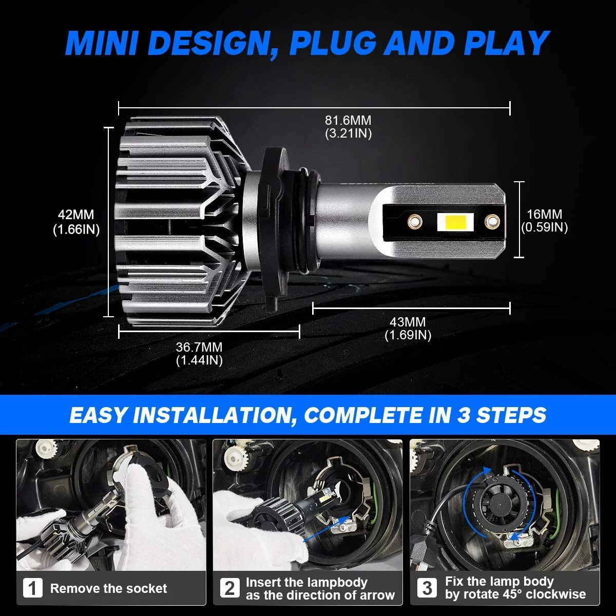 9005 HB3 LED Headlight Bulbs 6500K Cool White Pack of 2 G4757