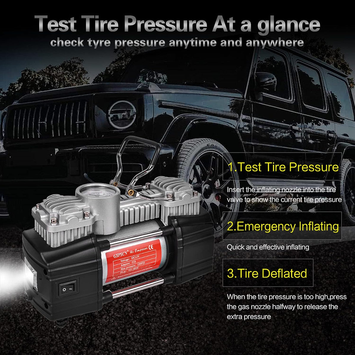 Portable Double Cylinder 12V 150 PSI Tire Inflator Z525