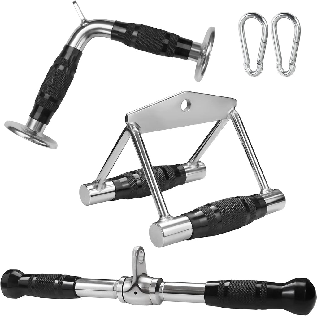Cable Machine Attachment with Double D Handle, V-Shaped Bar, Tricep Rope, Rotating Straight Bar L293280