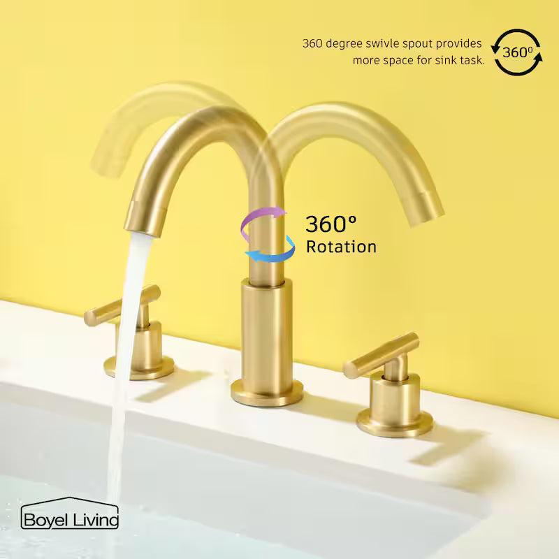 8 in. Widespread 2-Handle Bathroom Faucet with Valve and Water Supply Lines in Brushed Gold W651687