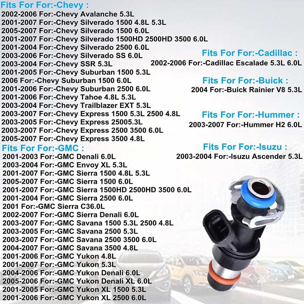 Fuel Injectors 4.8L 5.3L 6.0L Pack of 2 Y8775