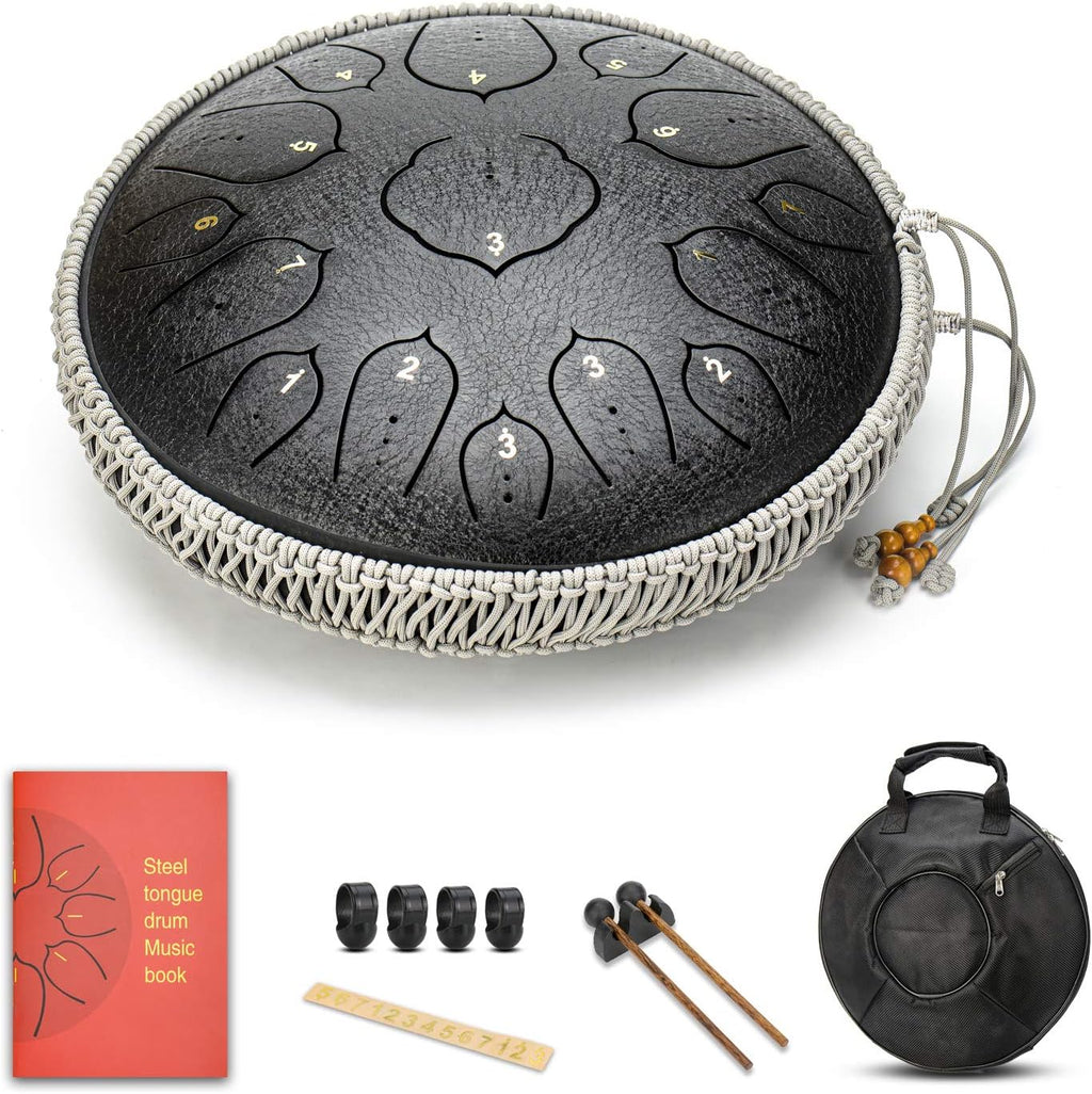 Green 15 Notes 14 Inches Steel Tongue Drum with Carrying Bag & Mallets S7240