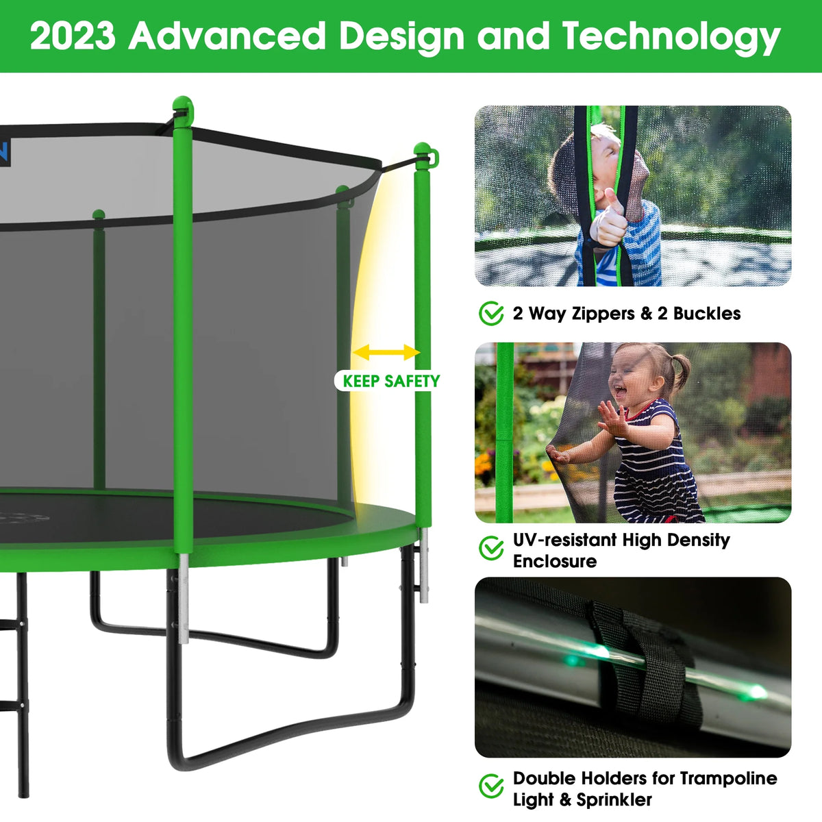 12FT 14FT 15FT Trampoline with Safety Enclosure Net, Basketball Hoop and Ladder H78196