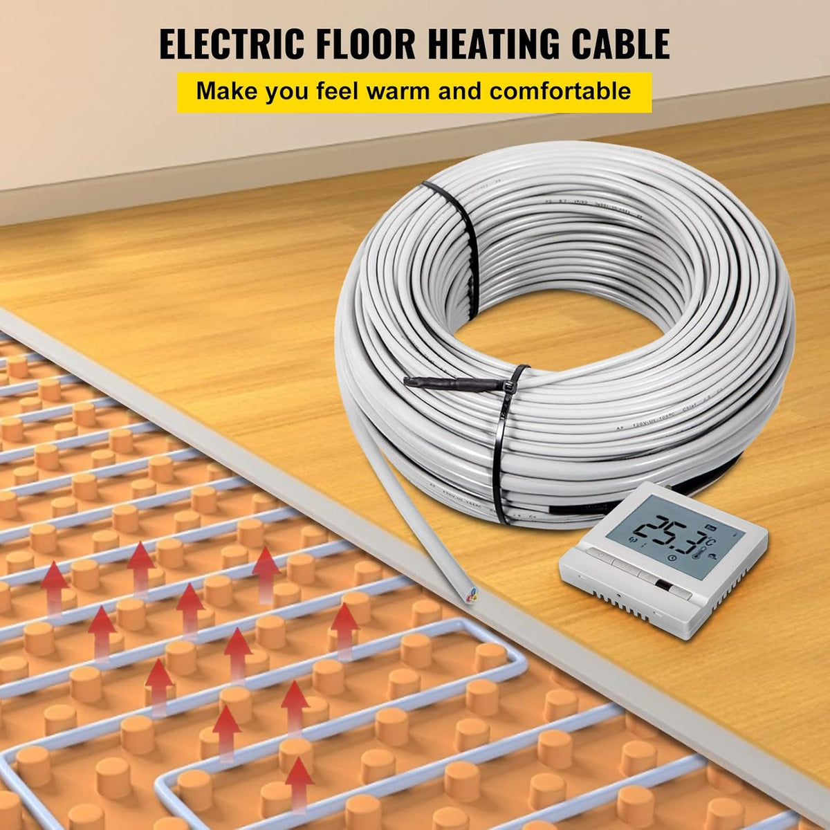 51.4 Square Feet Waterproof Insulated Floor Heating Cable with Temperature Control Panel G408