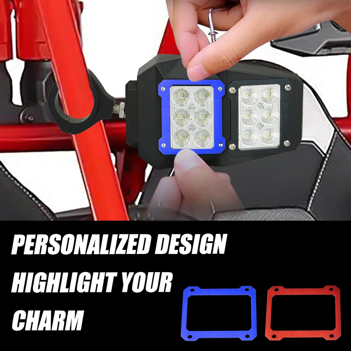 UTV Side Mirrors with Spotlight, 1.75-2 Roll Bar, Heavy Duty Aluminium O9189
