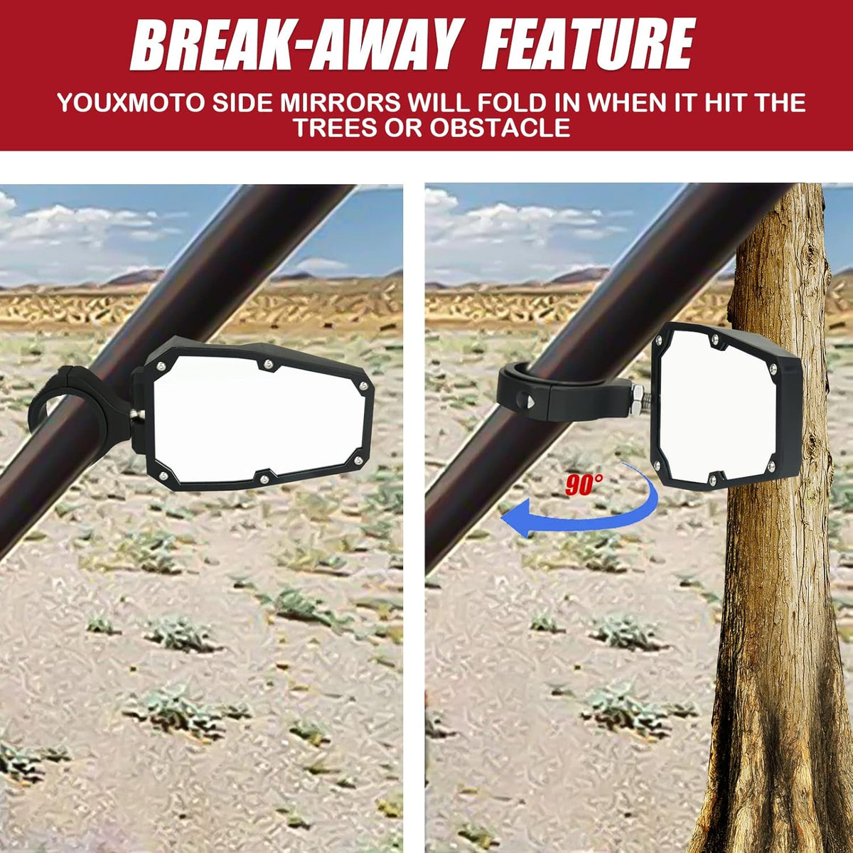 UTV Side Mirrors with Spotlight, 1.75-2 Roll Bar, Heavy Duty Aluminium O9189