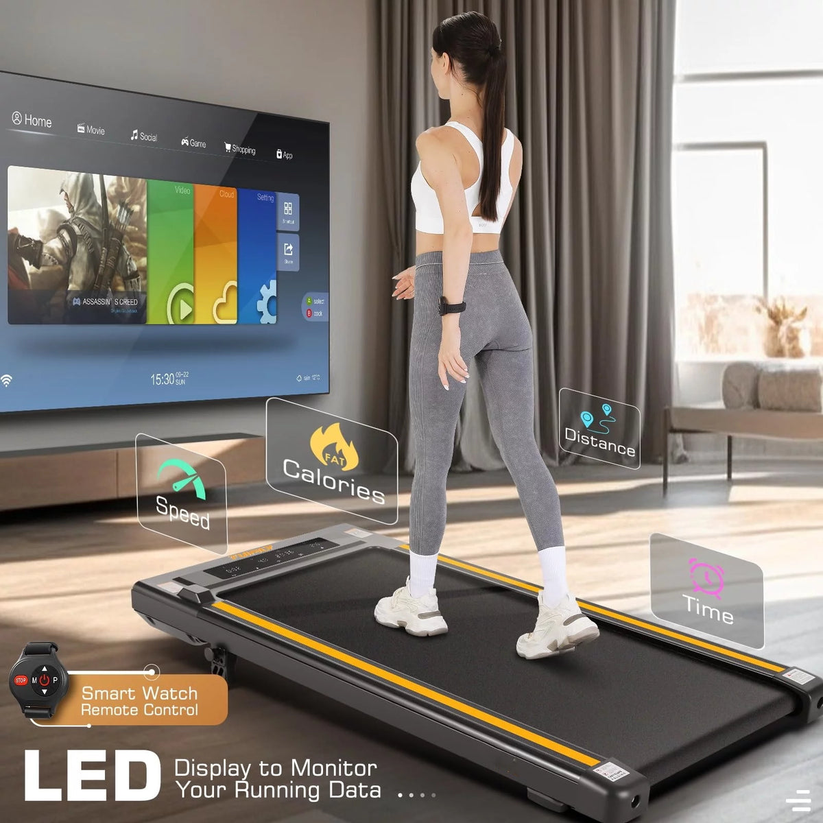 Under Desk Treadmill with Remote Control, LED Touch Screen, 300lbs Weight Capacity, Black N240618