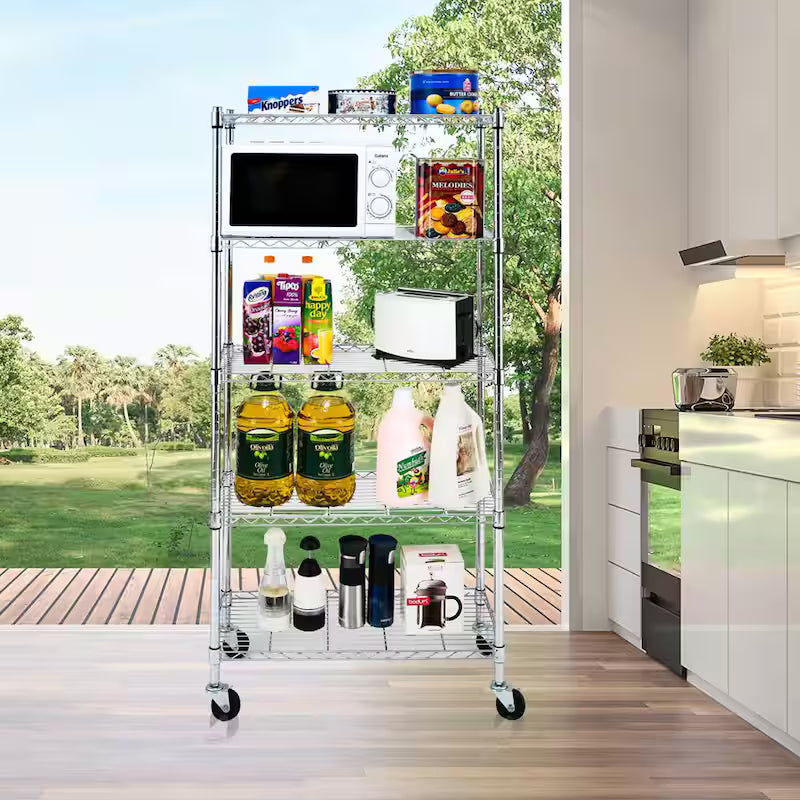 5-Tier Rolling Metal Wire Storage Shelving Unit M5327