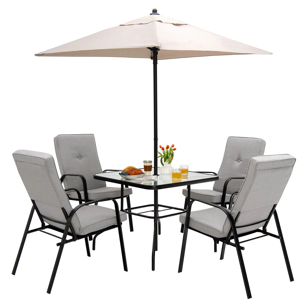 35'' Square Tempered Glass Patio Dining Table with Umbrella Hole M41584