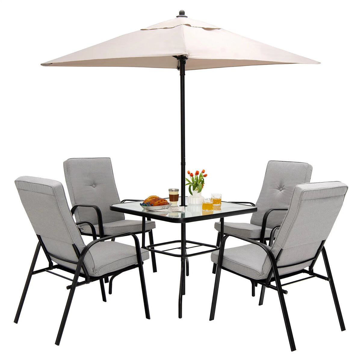 35'' Square Tempered Glass Patio Dining Table with Umbrella Hole M41584