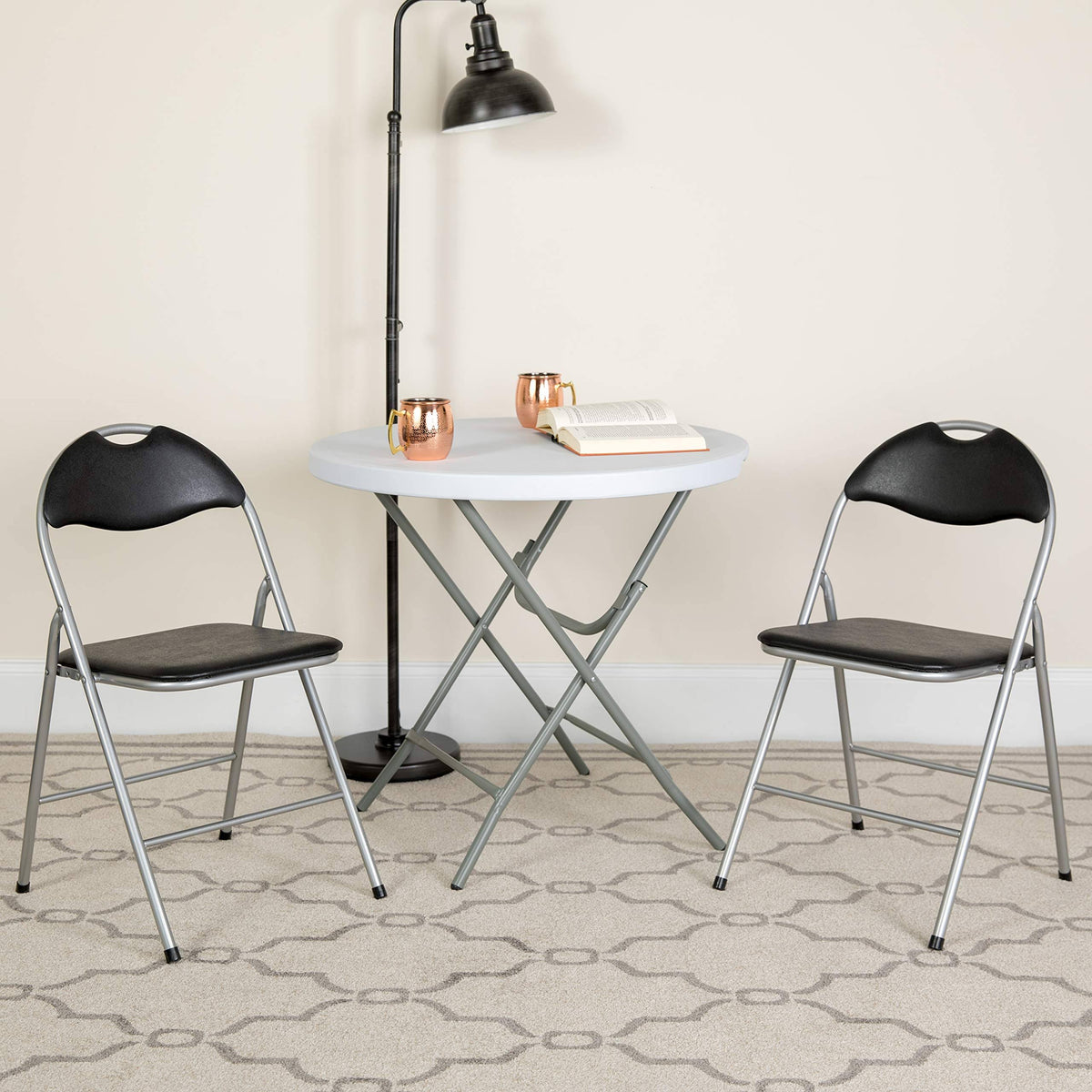 Black Vinyl Metal Folding Chair 4 Pk A481