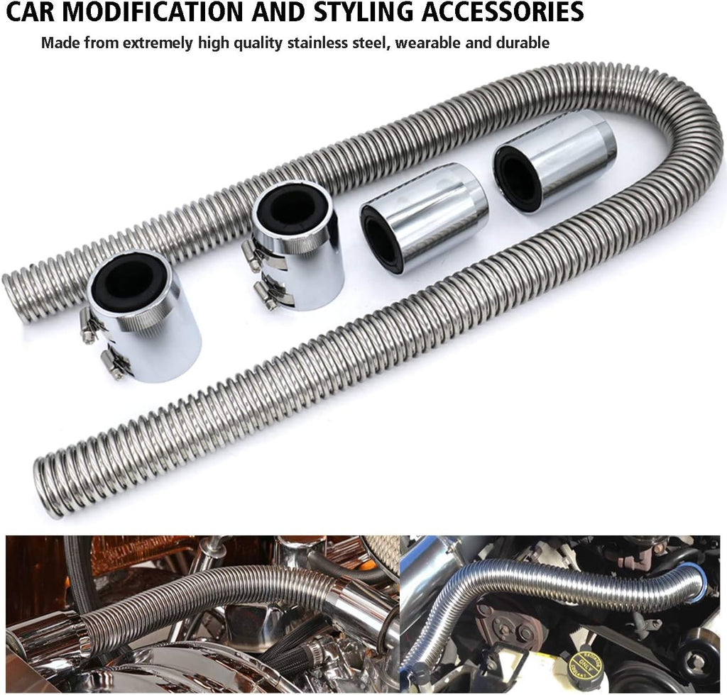 48 Chrome Stainless Steel Radiator Hose Kit with 4pcs Chrome Caps F60296