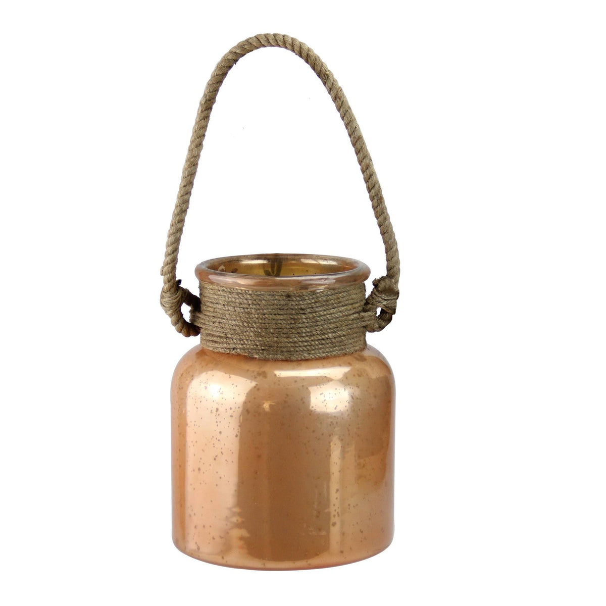 Copper Colored Glass Hurricane with Rope Handle Q66058