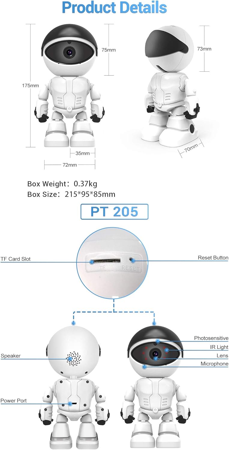 2MP 1080P HD Security Robot Camera WiFi Wireless IR 10M Motion Detection Auto Tracking PTZ IP Camera Day/Night Vision I58565