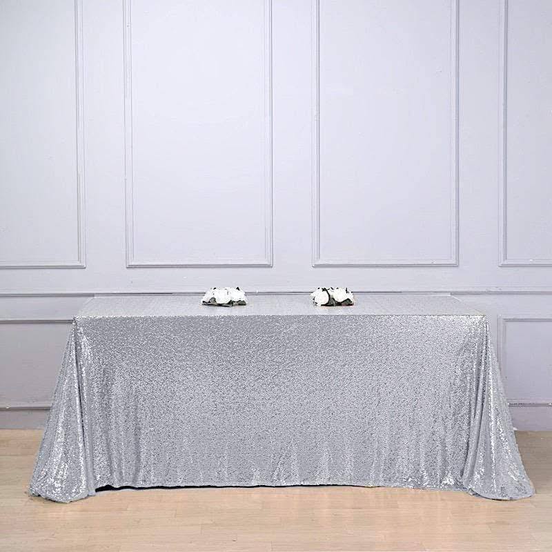 Silver 90x156 inch Sequin Rectangular Tablecloth L9148