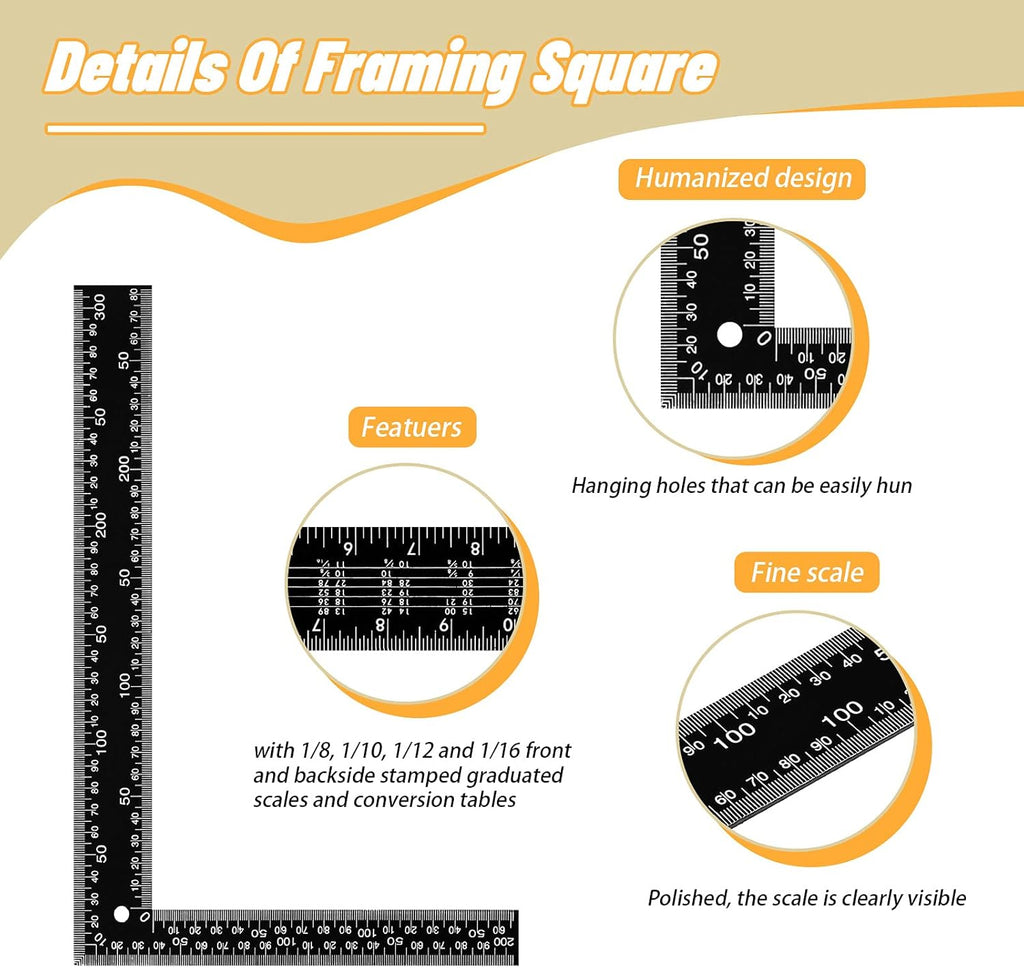 2 Pieces Stainless Steel L Shape Carpenter Square Set 16 x 24 Inch and 8 x 12 Inch Black Q261