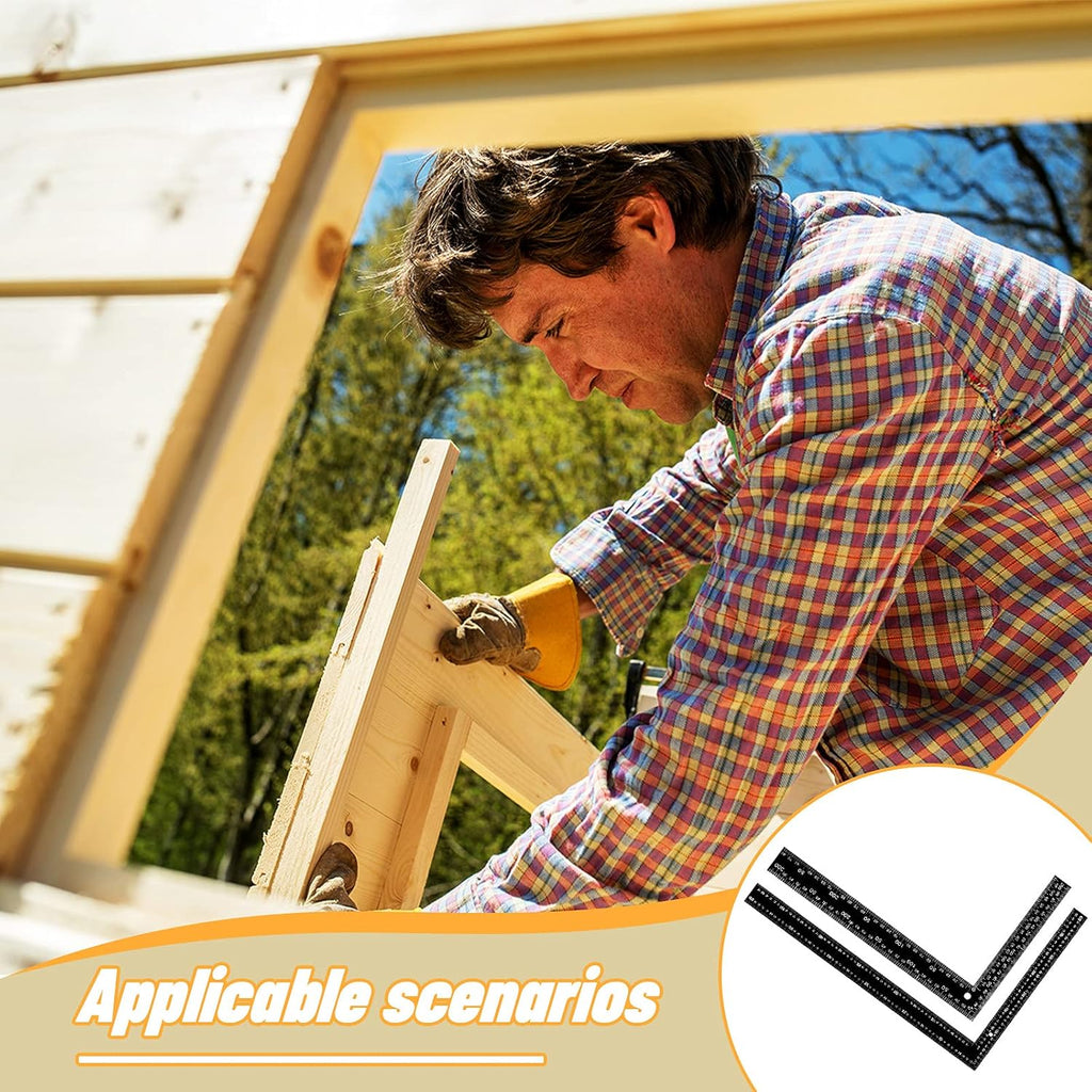 2 Pieces Stainless Steel L Shape Carpenter Square Set 16 x 24 Inch and 8 x 12 Inch Black Q261