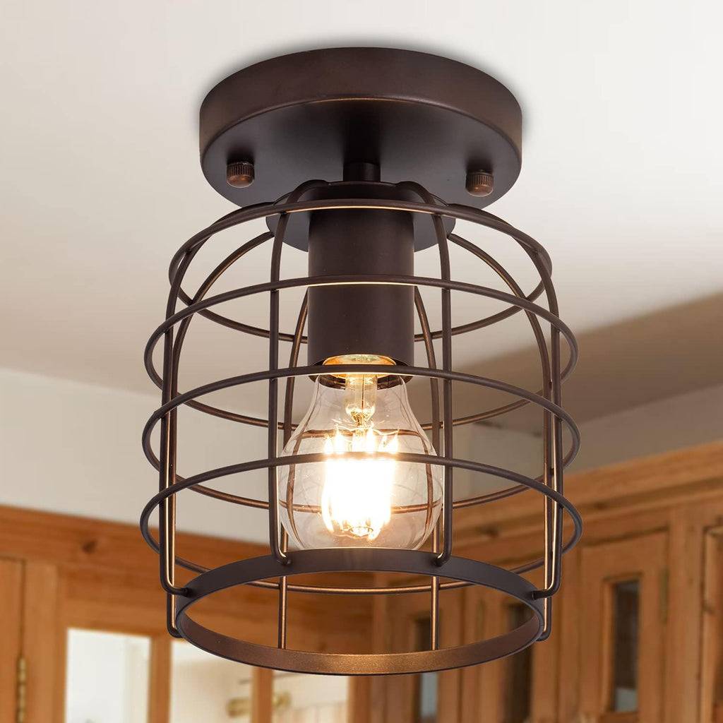 Cage Ceiling Light Fixture Semi-Flush Mount Bronze Finish A85280