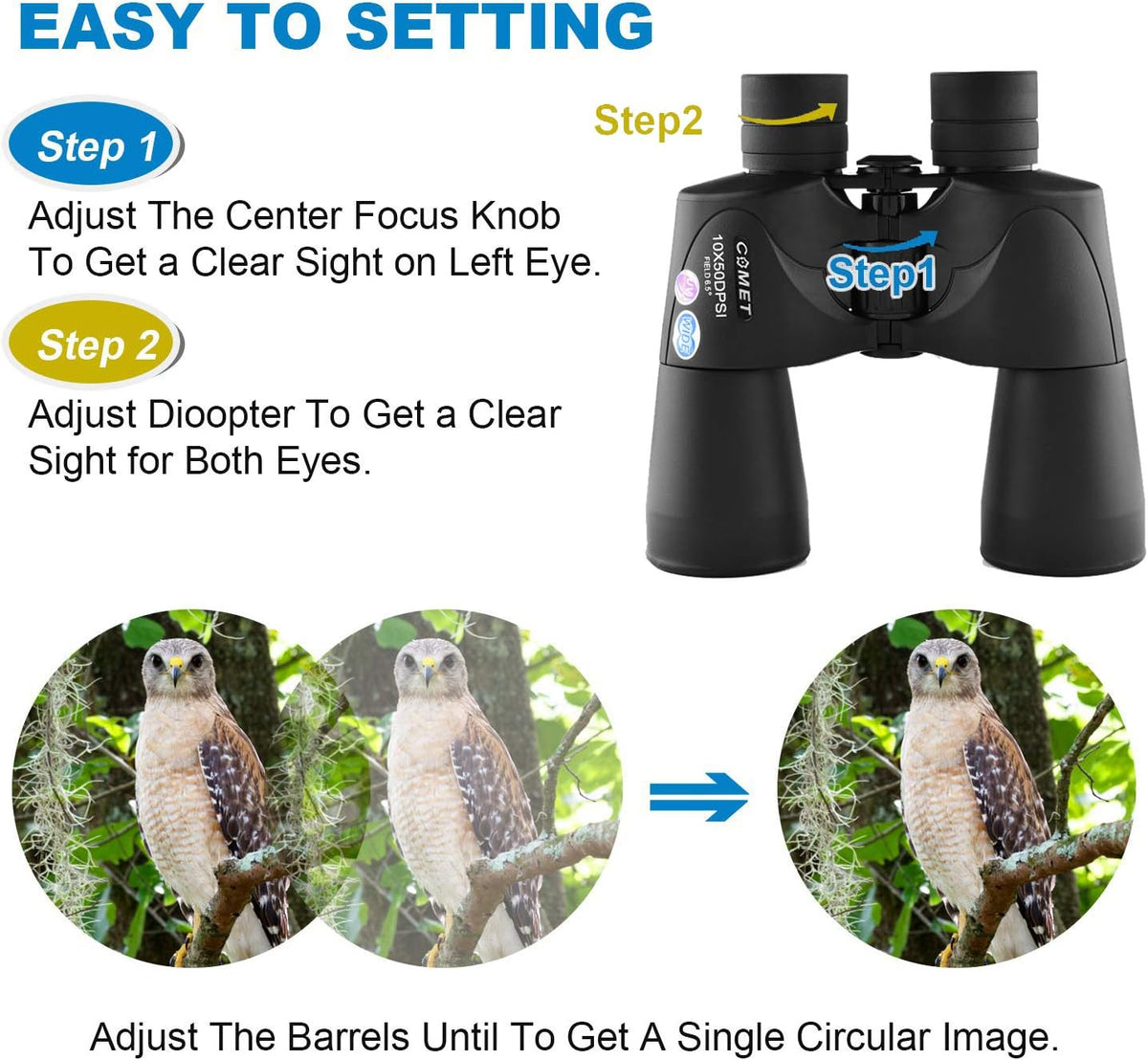 10x50 Waterproof Binoculars with Case and Strap V739