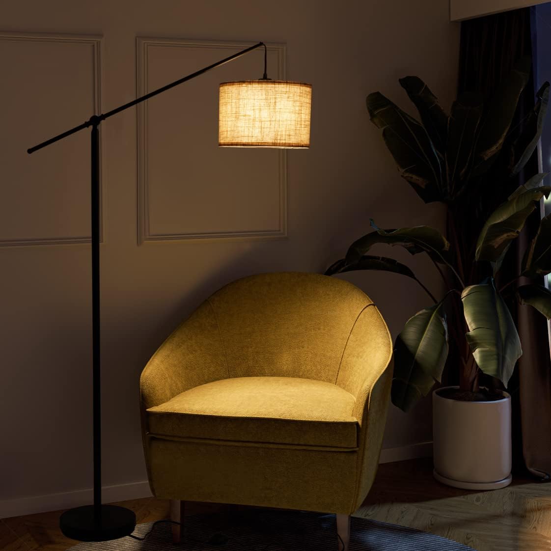 Arc Floor Lamp with Linen Drum Shade I444374