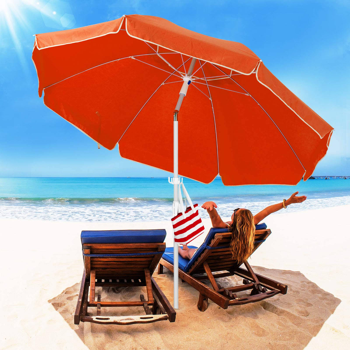 6.5ft Portable UV 50+ Sunshade Umbrella with Sand Anchor and Carry Bag P37764
