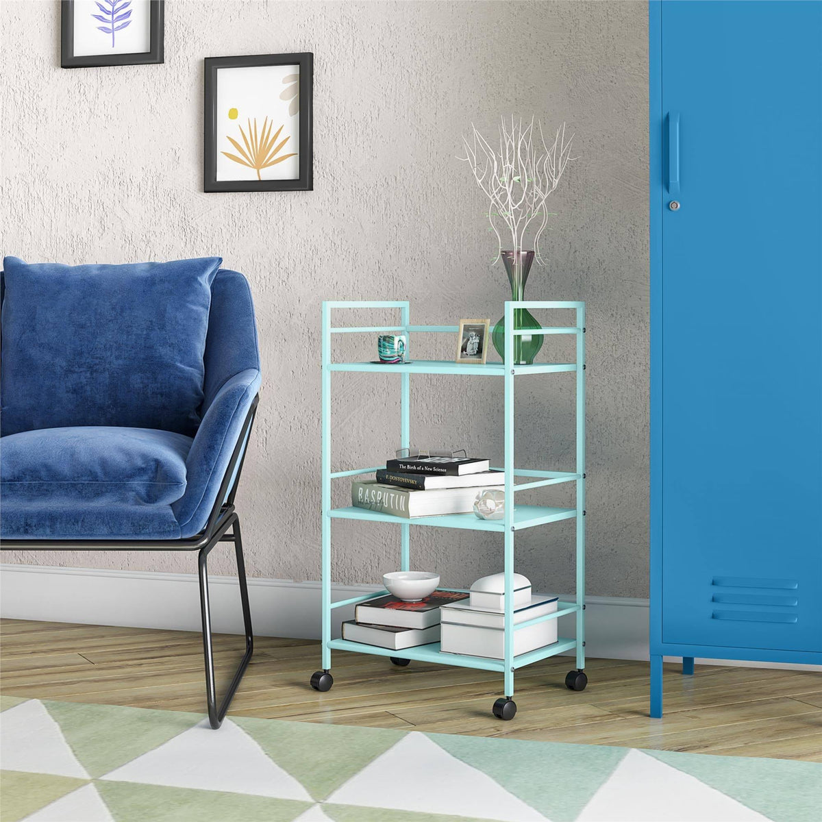 Blue Metal Rolling Cart A2983