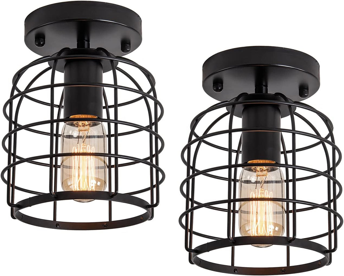 Cage Ceiling Light Fixture Semi-Flush Mount Bronze Finish A85280