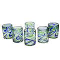 Blue and Green Swirl Hand Blown Glasses Set of 6 Q110